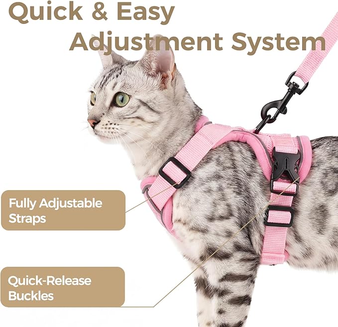 Cat Harness and Leash Set Escape Proof Tactical Medium Kitten Harness Emotional Support Cat Vest, Pink, M