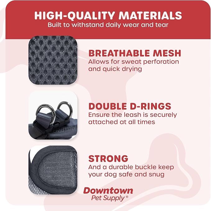 Downtown Pet Supply Step-in Dog Harness – No Pull, Adjustable Padded Mesh with Reflective Trim, Secure Buckle Strap – Comfortable & Breathable Small Dog Harness, Large, Charcoal