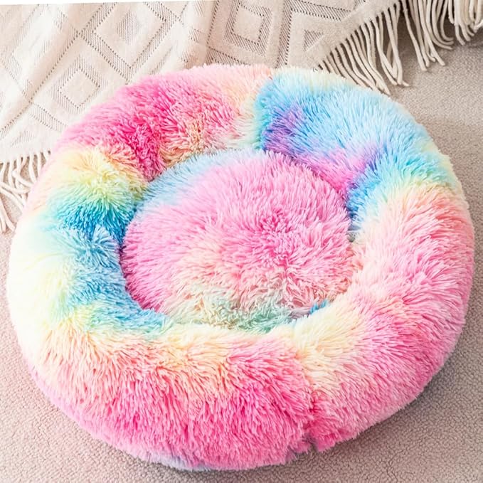 Small Cat Bed Nest Bed Dog Bed Round Bed Donut Rabbit Bed Pet Bed Small Kitten Bed Warm Fluffy Donut Bed Furry Cat for 3Kg Pet