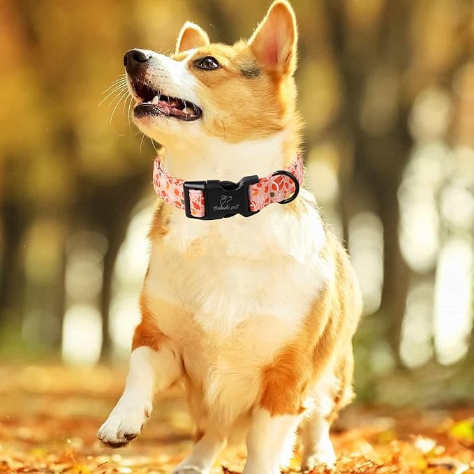 Fall Dog Collar, Cute Football Pattern Puppy Collar, Orange Adjustable Cotton Holiday Tanksgiving Dog Collars for Small Medium Large Boy&Girl Dogs S