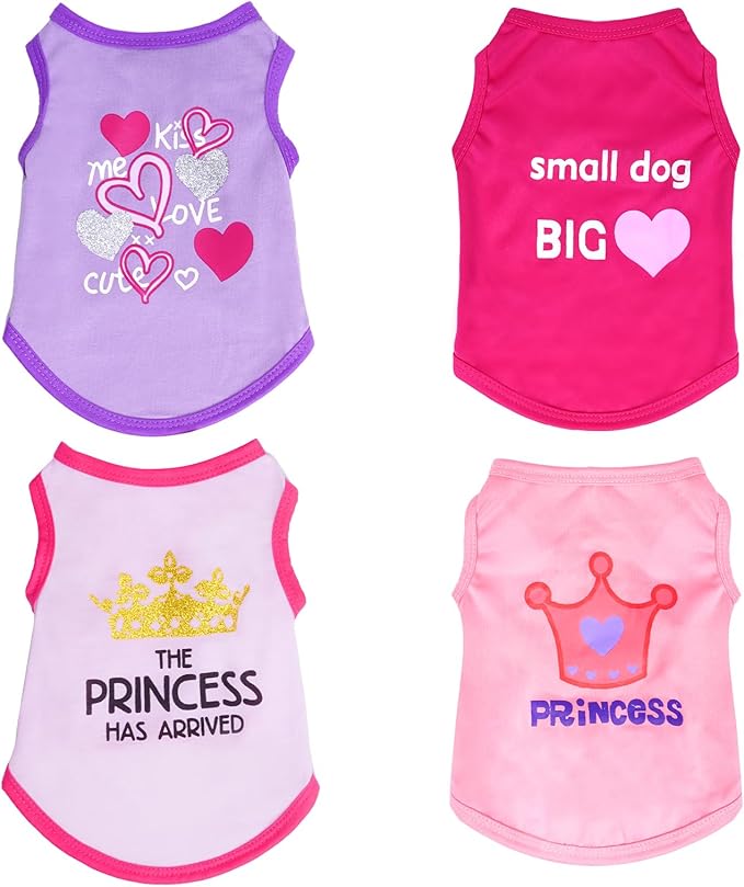 4 Pack Dog Shirts Summer Printed Puppy Clothes Cute Sleeveless Pet T Shirts Dog Clothes for Small Medium Dogs Cats Girl(L)
