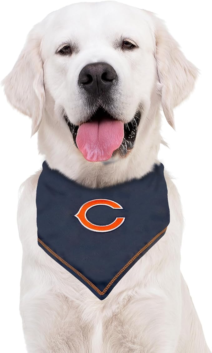 Pets First NFL Chicago Bears TIE Bandana, Large/X-Large. Dog Cat Scarf Bib for Pet. Ultimate Game-Day Party Bandana (CHI-3550-L-XL)