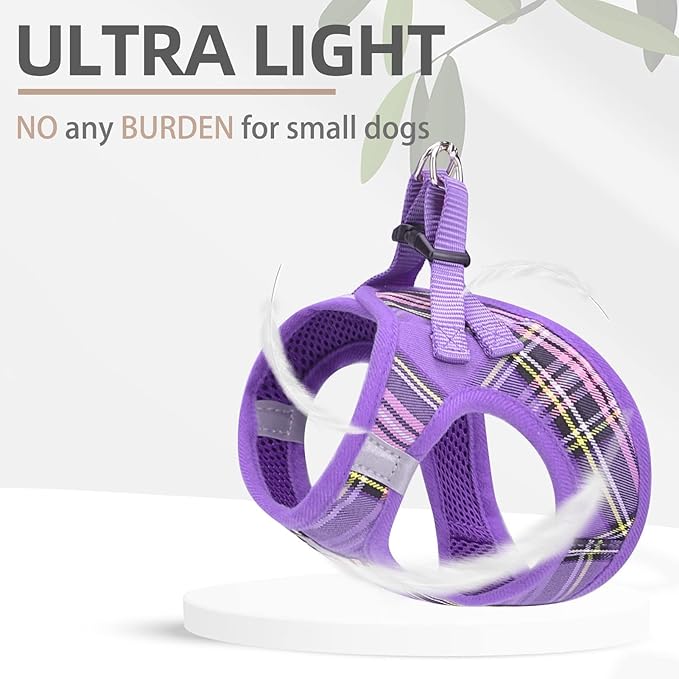 PUPTECK Adjustable Dog Harness Collar and Leash Set Step in No Pull Pet Harness for Small Medium Dogs Puppy and Cats Outdoor Walking Running, Soft Mesh Padded Reflective Vest Harnesses, Purple XXS