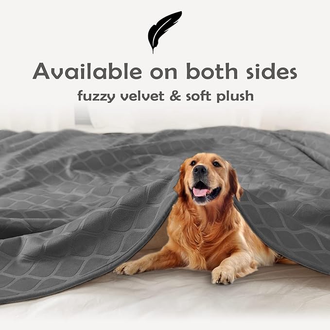 fuguitex Waterproof Dog Blanket Bed Cover Dog Crystal Velvet Moroccan Fuzzy Cozy Plush Pet Blanket Throw Blanket for Couch Sofa(30 * 70 inch, Dark Grey+Beige)