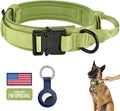 DAGANXI Tactical Dog Collar, Adjustable Military Training Nylon Dog Collar with Control Handle and Heavy Metal Buckle for Medium and Large Dogs, with Patches and Airtags Case (L, Spring Grass)