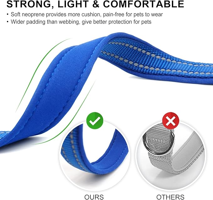 azuza Reflective Dog Collar,Soft Neoprene Padded Pet Collar with ID Tag Ring,Adjustable for Large Dogs,Royal Blue,L