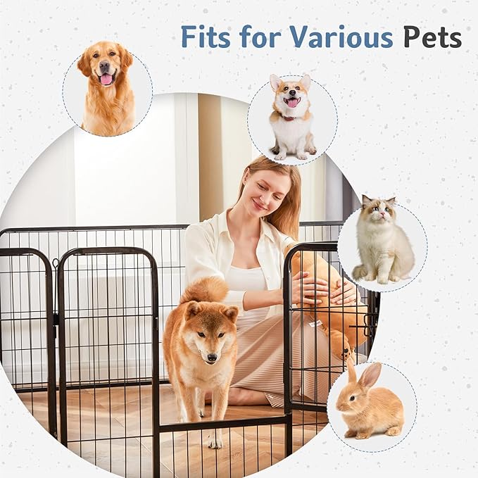 DUMOS Dog Playpen Indoor, Metal 32 Inch 16 Panels Foldable Pet Fence with Door, Outdoor Small Medium Large Dog Puppy Portable Exercise Play Pen for RV Camping, Trips, Play Yard