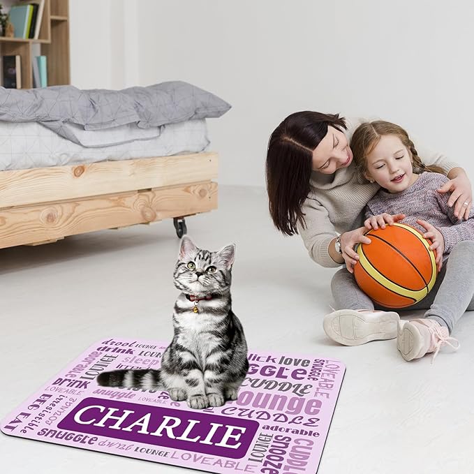 Personalized Dog Cat Food Mat Waterproof Non Slip Pet Bowl Mat Absorbent Quick Dry Custom Name Feeding Mat for Floors Dog Cat Supplies Claw