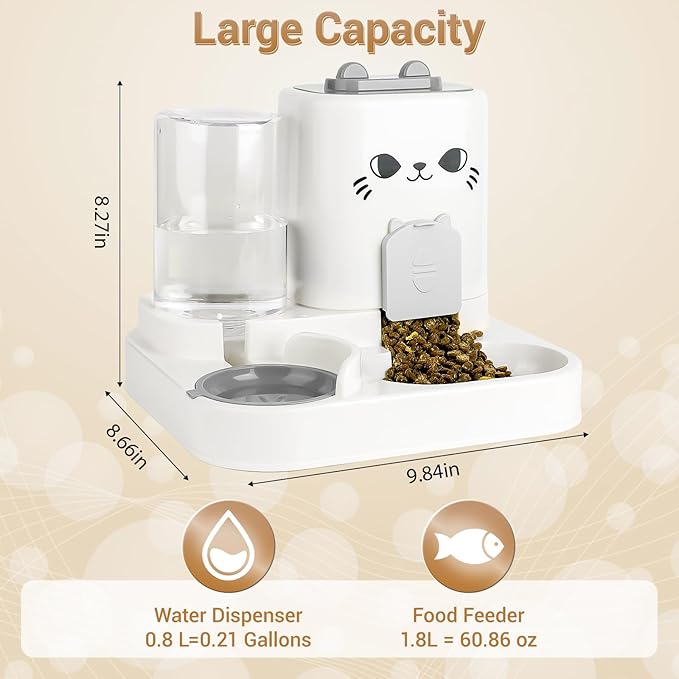 2-in-1 Gravity Pet Feeder & Water Dispenser for Cats Dogs - Large Capacity Cat Food Station with Water Bowl, Travel-Friendly (Gray)