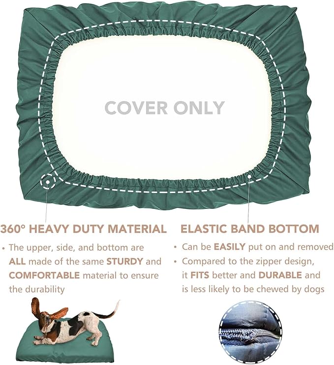 Dog Bed Cover Waterproof Replacement Machine Washable Covers for Dog Bed Heavy Duty Scratch Resistant Mattress Protector Pet Bed 36x27 Inch Dark Green Cover Only