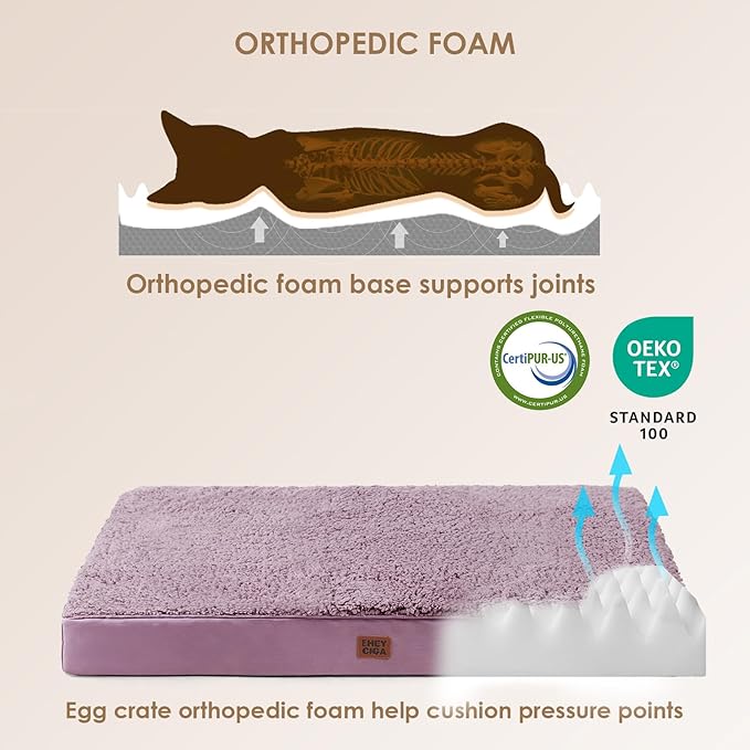 EHEYCIGA Orthopedic XXL Dog Beds for Jumbo Dogs with Removable Washable Cover for Crate, Fog Purple, 47x29