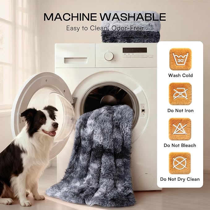 Luciphia Large Waterproof Dog Blanket Pet Washable Liquid Proof Furniture Protector Medium Shaggy Plush Calming Long Faux Fur Bed Cover for Couch Cat Blankets Kitten Doggy, Tie-dye Grey, 40" x 50"