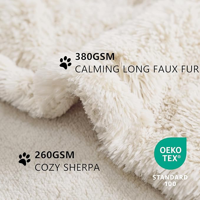 gogobunny Waterproof Dog Blanket for Couch & Furniture Protection - Super Soft Reversible Throw for Large Dogs & Cats, Calming Washable Fur & Sherpa Pet Blanket (40x50 Inch, Cream)