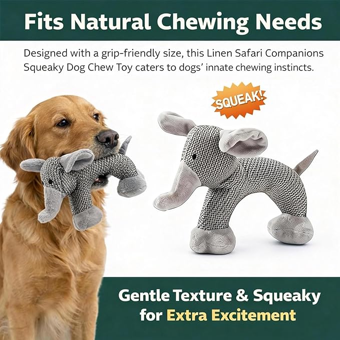 Linen Safari Companions, Squeaky Dog Chew Animals, with Durable Linen Material, Durable and Resistant to Chewing, for Relieve Dog's Boredom (Monkey)