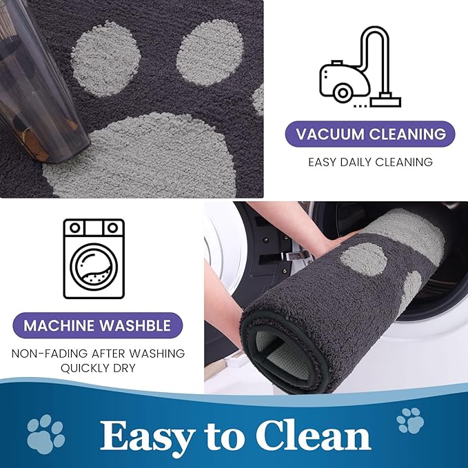 Buganda Dog Door Mat for Muddy Paws, Absorbent Dirt Trapper Washable Indoor Doormats, Non Slip Low-Profile Mud Mat for Dogs, Front Entrance Doormat for Inside Floor (36x24 Inches, Dark Grey)