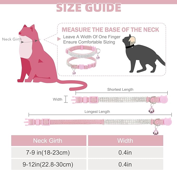 EXPAWLORER Soft Velvet Safe Cat Collars for Girl Cats - Rhinestones Bling Diamante Adjustable Collars Breakaway- Chirstmas Cat Clollar Gifts with Bells for Boy Cats Kitty and Small Dogs