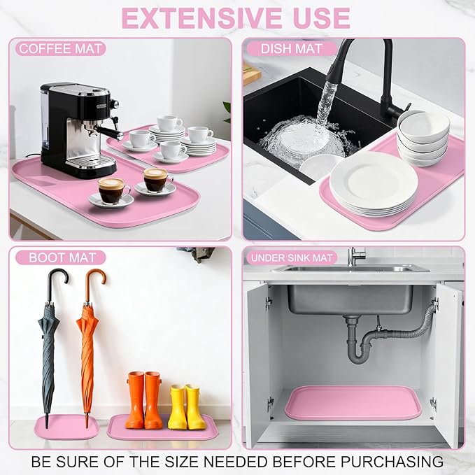 Silicone Pet Food Mat with Raised Edge for Food and Water Bowl, Dog Feeding Mats, Cat Food Trays for Floor Waterproof, Rubber Tray for Dogs and Cats, 19 x 12 x 0.7 Pink