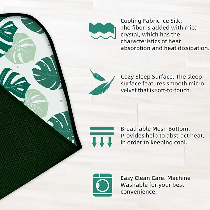 NWK Pack of 4 Pet Cooling Mat - Ice Silk Cooling Mat for Dogs & Cats Portable & Washable Pet Cooling Blanket, Car Seats, Beds for Summer (4pcs, Green Leaf, 39’’ X 27’’ X 0.3)