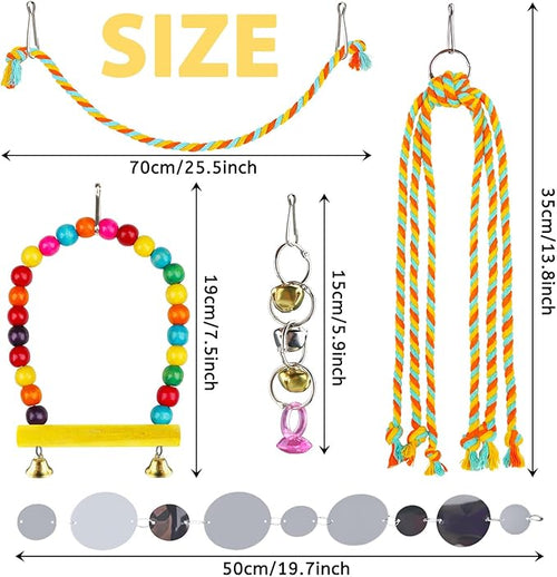 8 pcs Bird Toys for Parakeets with Colorful Ladder Hammock Bird Cage Accessories Bird Perch Stand Chewing Toys Hanging Bell Parrot