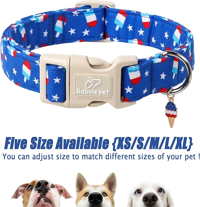 4th of July Dog Collar, Summer Popsicle Patriotic Dog Collars for Giant Large Dogs, Adjustable Lightweight Quick-Release Buckle Collar for Boy&Girl Dogs XL