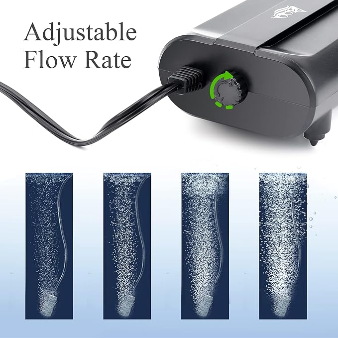 AQQA Aquarium Air Pump,3.5W 5W Dual Outlet Oxygen Pump with 2 Air Stone,Adjustable Air Valve Quiet Bubbler Pump,Up to 160 Gallon Fish Tank (3.5w)