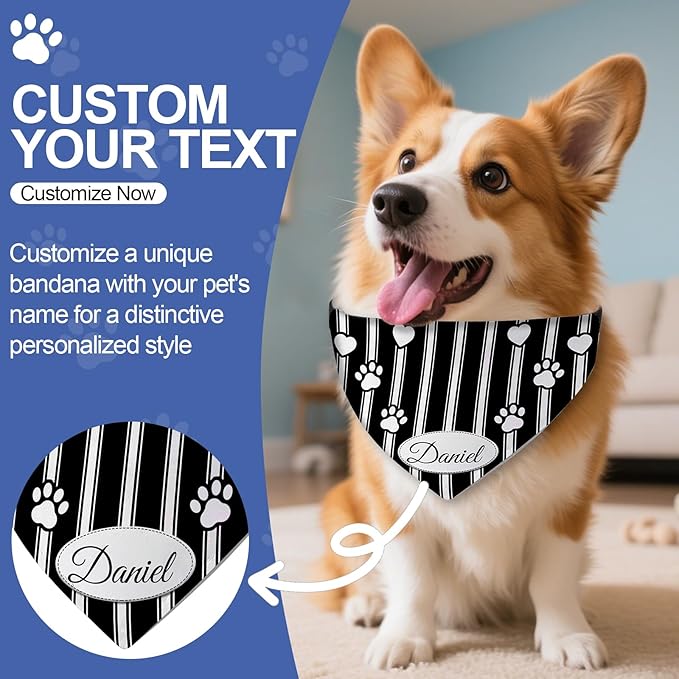 Personalized Dog Bandana Custom Name & Design, Premium Custom Dog Bandana for Small Medium Large Dogs, Soft Fabric Pet Scarf Personalized Pet Accessories Gift (Premium Elegant, Large)