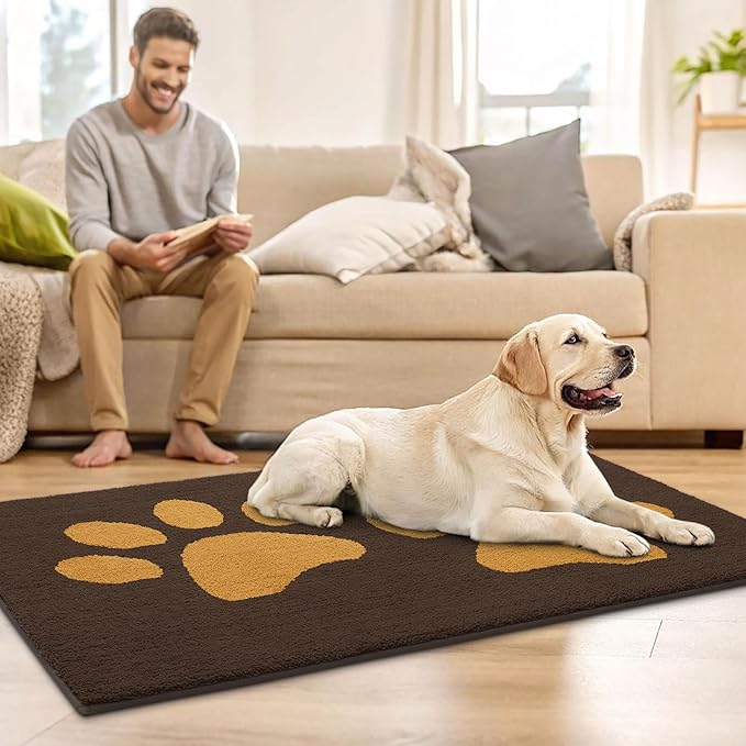 Buganda Dog Door Mat for Muddy Paws, Absorbent Dirt Trapper Washable Indoor Doormats, Non Slip Low-Profile Mud Mat for Dogs, Front Entrance Doormat for Inside Floor (40x32 Inches, Coffee)
