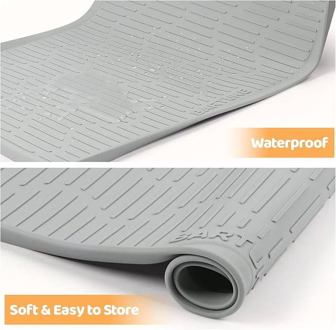 Silicone Cat & Dog Food Mat, 50" x 34" Extra Large Pet Feeding Mat for Cats and Dogs Bowl, Pet Placemat for Food and Water with Raised Edge, Waterproof, Leakproof (Grey)
