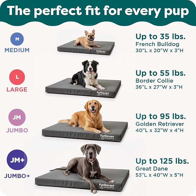 FurHaven Water-Resistant Orthopedic Dog Bed for Medium Dogs, Oxford Polycanvas Mattress with Orthopedic Solid Slab Foam for Joint Support, Removable Washable Cover, Medium, Deep Lagoon