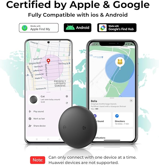 GPS Cat Tracker Collar(iOS & Android), Bluetooth Mini GPS Dog Tracker, Smart Pet Activity Tracker, No Monthly Fee, Work with Apple Find My & Google Find Hub, Finder Tag for Pets,Items (2 Pack)
