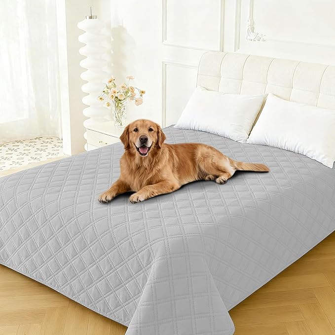 Waterproof Dog Bed Cover, Non-Slip Dog Blanket for Couch, Couch Covers for Dogs Washable, Pet Blanket for Furniture, Pet Bed Mat for Sofa, Car, Pet Supplies (82x102 Inch, Light Grey)
