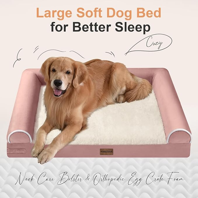 Large Dog Bed Orthopedic Washable: Beds Bolster XL Bed Large Big Dogs Memory Foam Couch Sofa Waterproof with Removable Cover - Pink