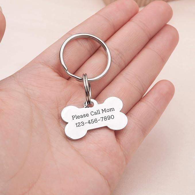 Anavia Small Size Dog Cat ID Tags, Small/XS Personalized Color Plated Stainless Steel Puppy Kitten Name Tags, Customized Engraved Nameplate Pet Collar Tag (Silver, Bone)