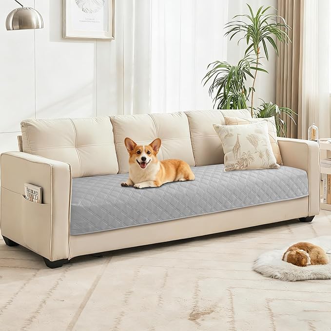 Waterproof Dog Bed Cover, Non-Slip Dog Blanket for Couch, Couch Covers for Dogs Washable, Pet Blanket for Furniture, Pet Bed Mat for Sofa, Car, Pet Supplies (82x120 Inch, Light Grey)