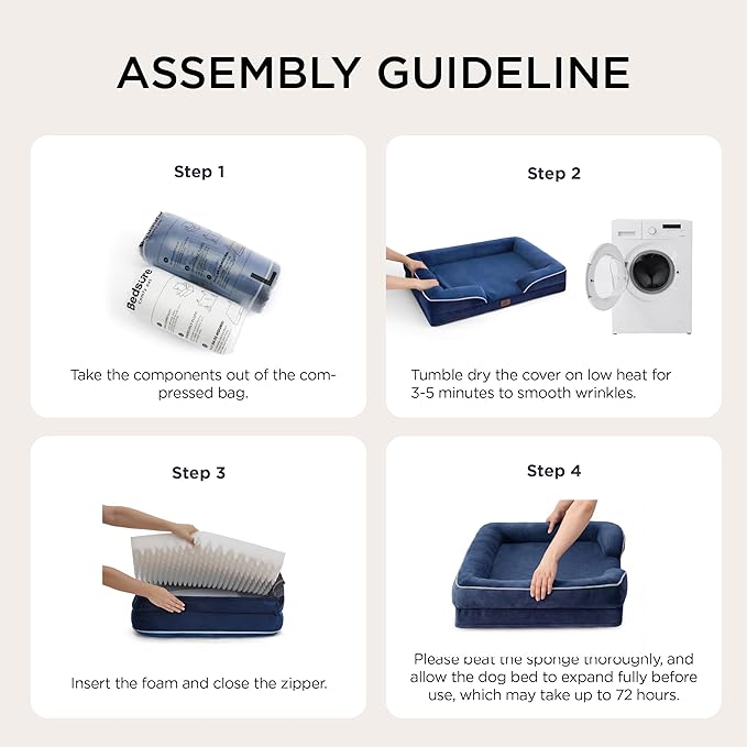 Bedsure Orthopedic Dog Bed for Extra Large Dogs - XL Washable Dog Sofa Beds Large, Supportive Foam Pet Couch Bed with Removable Washable Cover, Waterproof Lining and Nonskid Bottom, Navy Blue