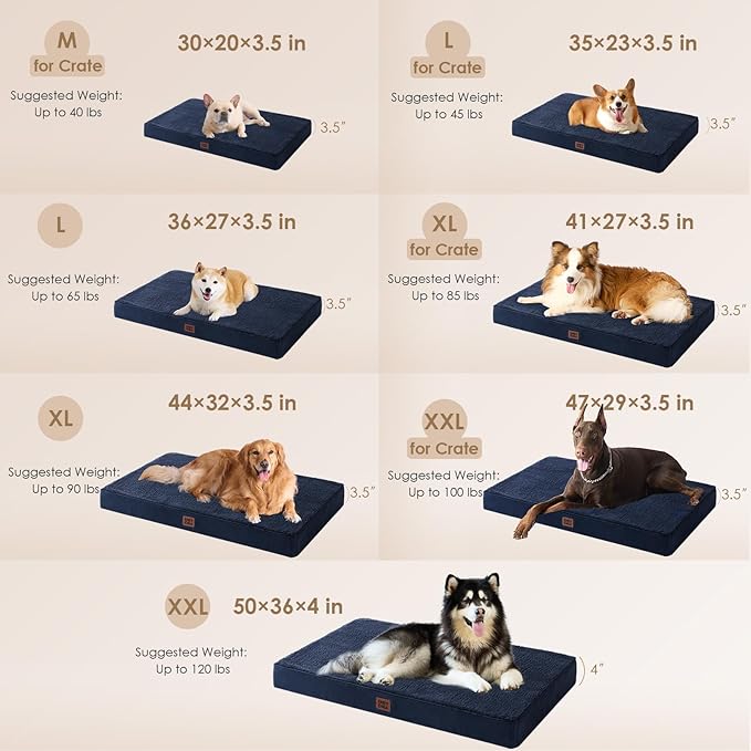 EHEYCIGA Orthopedic Medium Dog Beds for Small Dogs with Removable Washable Cover for Crate, Navy, 30x20