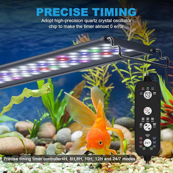 SEAOURA 24/7 Mode Led Aquarium Light for Plants Growth-Full Spectrum Fish Tank Light with Timer, Auto On/Off, 7 Colors, Adjustable Brightness, for 12 to 18 Inch Freshwater Tank