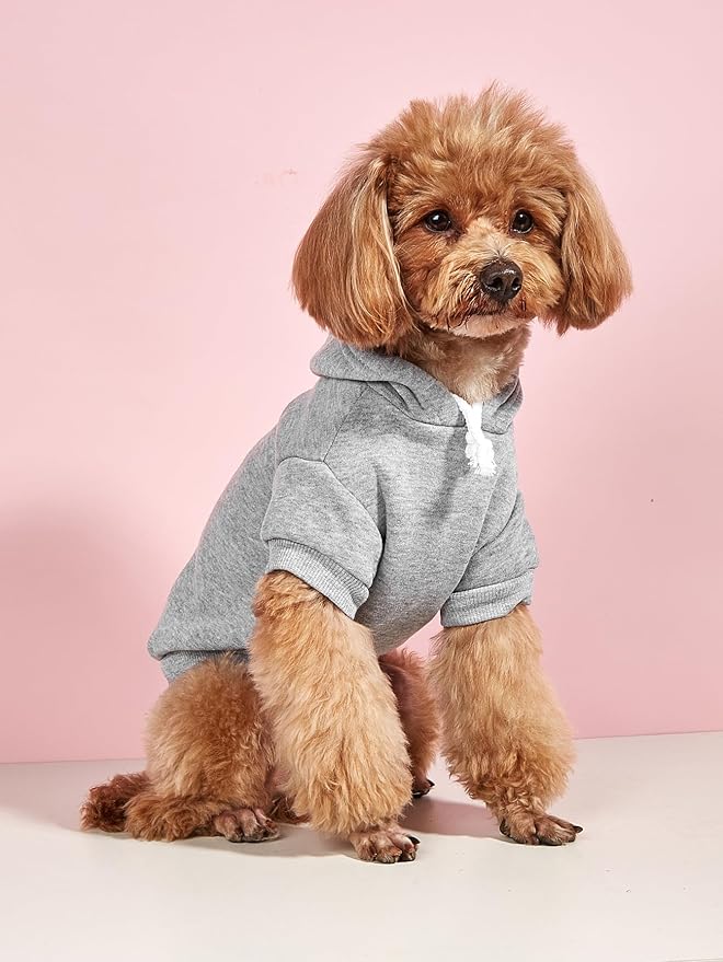 QWINEE Basic Dog Hoodie Sweatshirt Puppy Sweater Warm Cat Costumes Pet Clothes for Chihuahua Puppy Kitten Small Medium Dogs Black and Grey X-Small