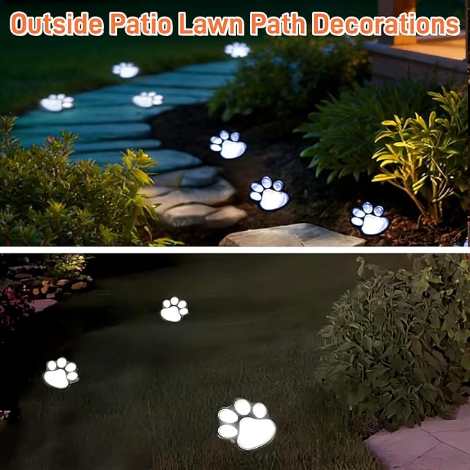3pcs-Solar Paw Print Lights, Wireless of Cat Dog Animal Solar Lights Outdoor Garden Decor, IP55 Waterproof LED Yard Path Light, New Home Birthday Easter Gift for Pet Lovers (White Light)