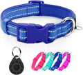 azuza Reflective Dog Collar with Airtag Holder, Soft Neoprene Padded Pet Collar with ID Tag Ring, Adjustable for Small Dogs,Royal Blue,S