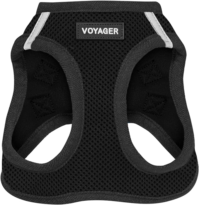 Best Pet Supplies - All Weather Mesh / Plush, Reflective, No Pull Harness for Small, Medium Dogs, Cats - Secure with Hook & Loop Fastener, Buckle, Double D-Rings - Black/Black Trim, M