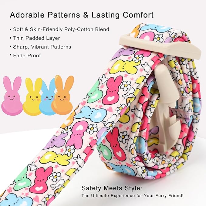 Easter Dog Collar for Large Dogs - Colorful Bunny Print Easter Collar for Male Female Dogs, Lightweight Adjustable Spring Holiaday Dog Collars with Quick Release Buckle L