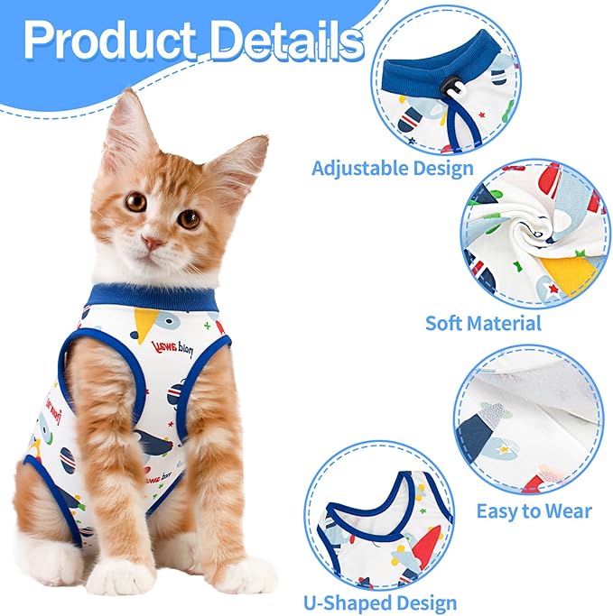 Coppthinktu Cat Recovery Suit Female, Breathable Cat Onesie After Surgery Female for Abdominal Wounds or Skin Diseases, Surgery Recovery Suit Kitten Surgical Onesie After Spay Wear Anti Licking