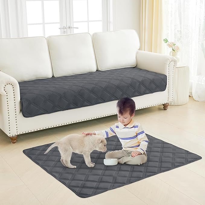 Smiry Waterproof Dog Bed Cover Blanket 68x82, Soft Reversible Pet Blanket, Washable Leakproof Cats Dogs Couch Cover for Sofa, Couch, Furniture, Dark Grey/Beige