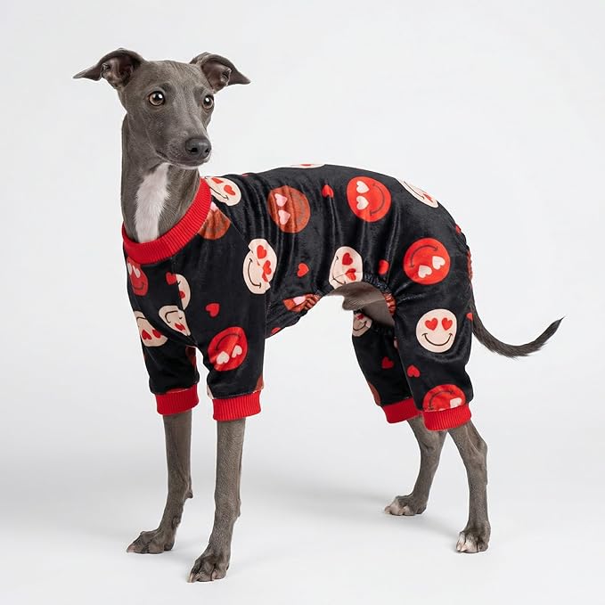 Fitwarm Hearts Eyes Smily Face Dog Pajamas, Cozy Valentines Outfit for Small Dogs Boy Girl, Festive Pet Clothes, Black, Red, Small