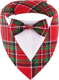 ADOGGYGO Christmas Dog Tuxedo Bandana, Red Green Plaid Pet Xmas Collar with Bow, Adjustable Christmas Costume for Extra Small Dogs (XS)