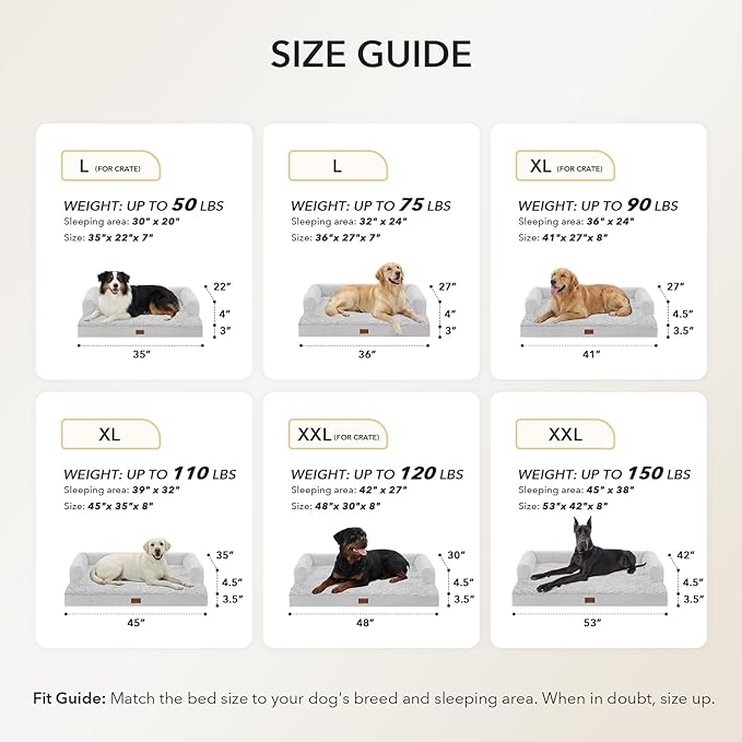 Orthopedic Dog Beds for Large Sized Dogs, Waterproof Egg Crate Foam Medium Dog Couch Beds for Crate 35x22Inch, Washable Pet Beds with Removable Cover and Nonskid Bottom, Grey White