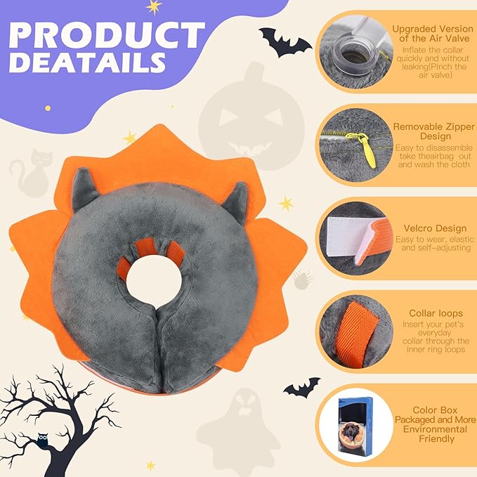 IEUUMLER Inflatable Recovery Dog Collar, Protective Donut Cone, Adjustable Soft Collar for Dog and Cat After Surgery Prevent from Biting & Scratching EU002 - Grey Demon L+
