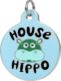 Bad Tags Personalized Dog and Cat ID Tags in 25+ Designs and 2 Sizes - 5 Lines of Custom Engraved Text - Funny Cute Personalized Pet Tags (House Hippo - Blue, Large (1.25 inch))
