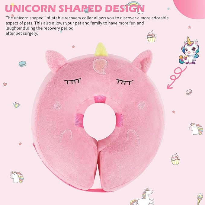 IEUUMLER Inflatable Recovery Dog Collar, Protective Donut Cone, Adjustable Soft Collar for Dog and Cat After Surgery Prevent from Biting & Scratching EU002 - Unicorn L+